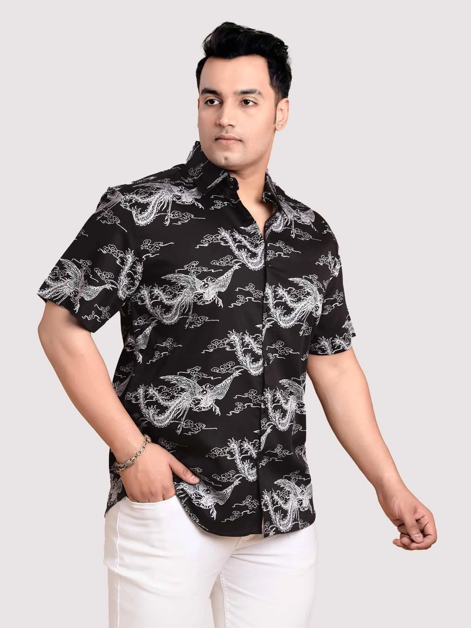 Oasis Of Imagination Black Digital Printed Shirt Men's Plus Size