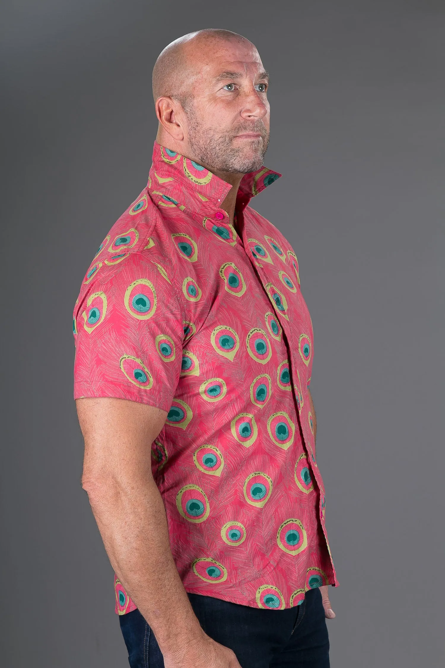 Peacock Print Cotton Slim and Regular Fit Mens Hawaiian Shirt Short Sleeve