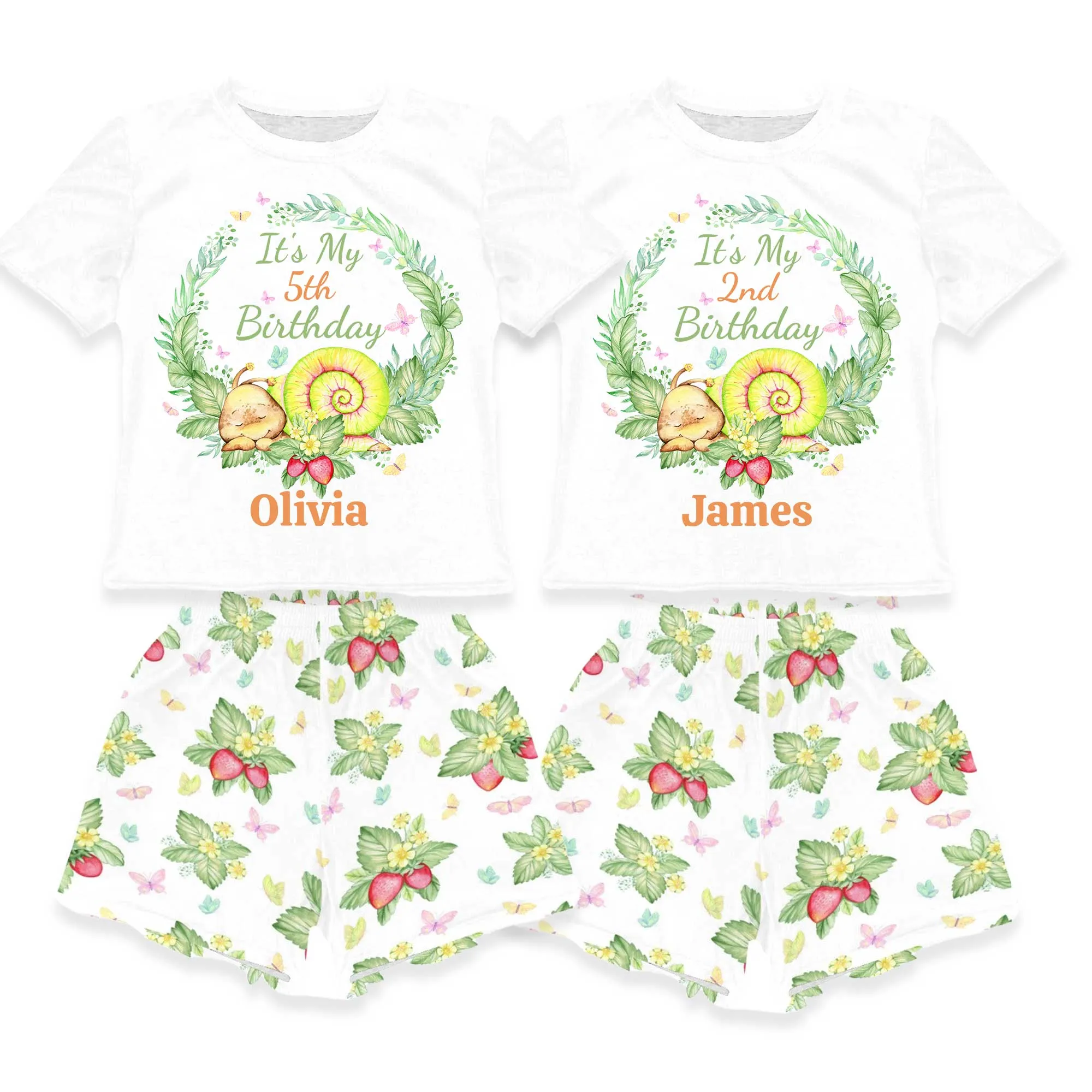 Personalised Snail Matching Birthday Shirt and Short Sets