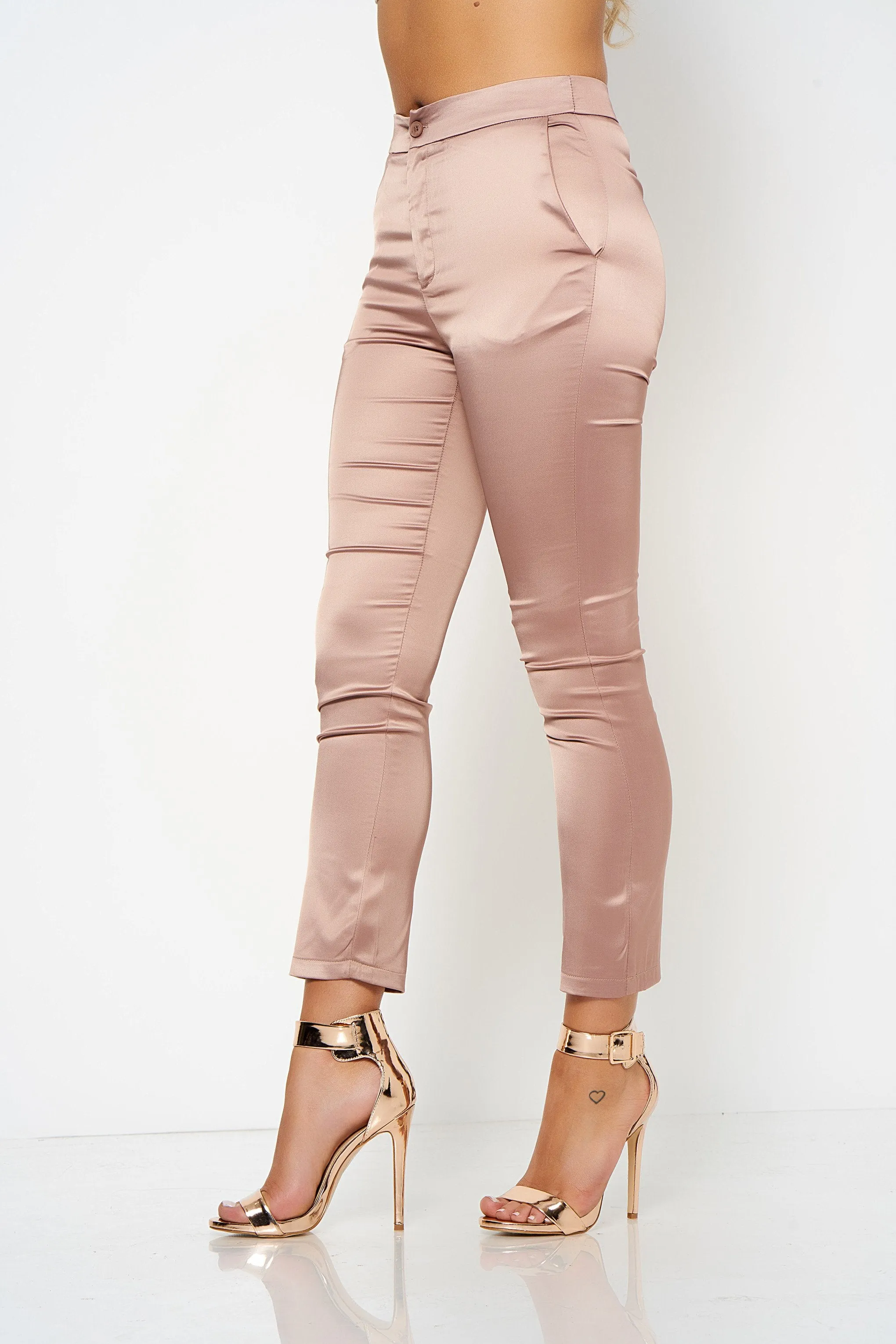 Pink Tailored Satin Co-Ord Trousers