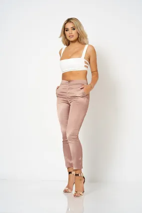 Pink Tailored Satin Co-Ord Trousers