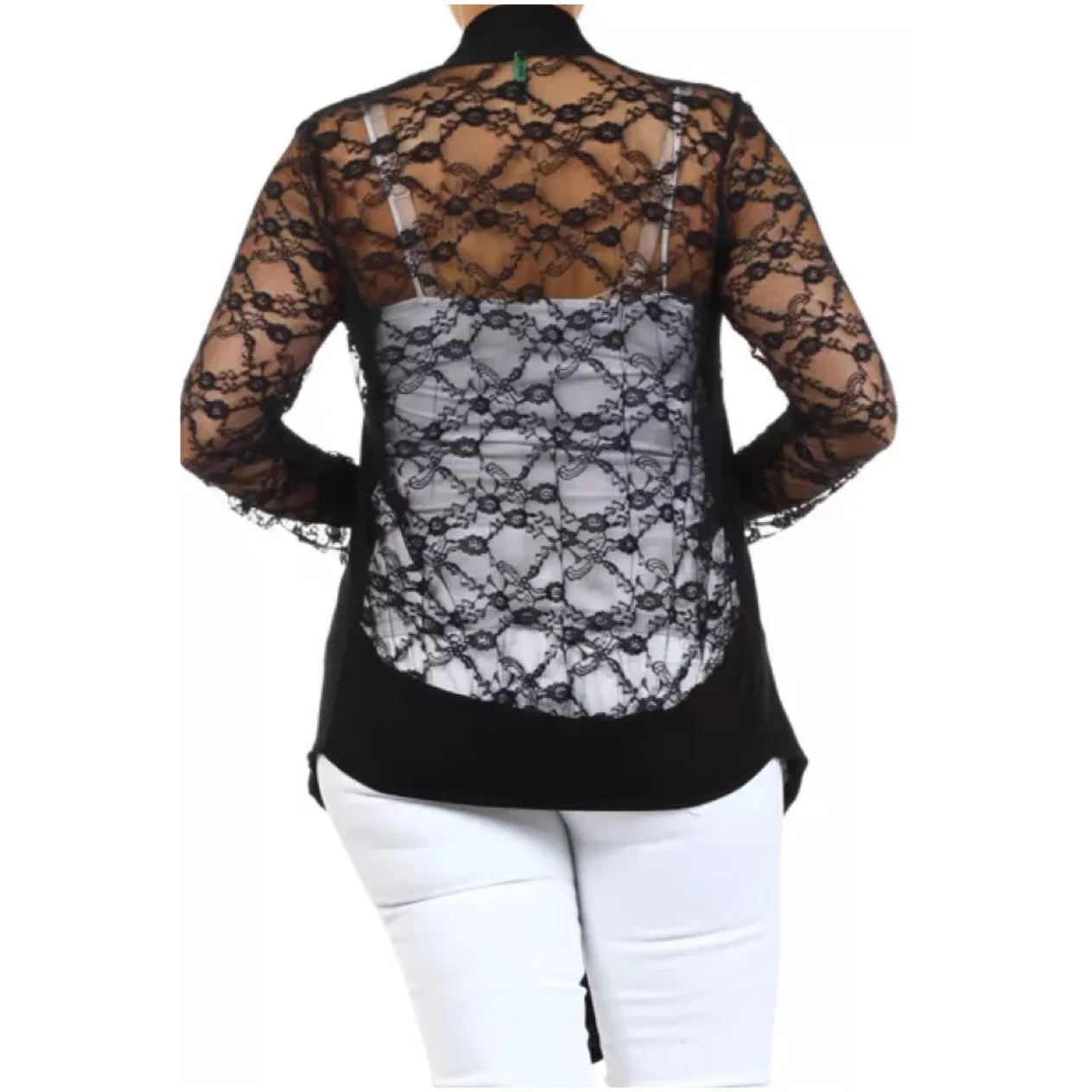 Plus Cardigan Lace Long Sleeve Open Front Asymmetrical Wrap Floral Casual Women