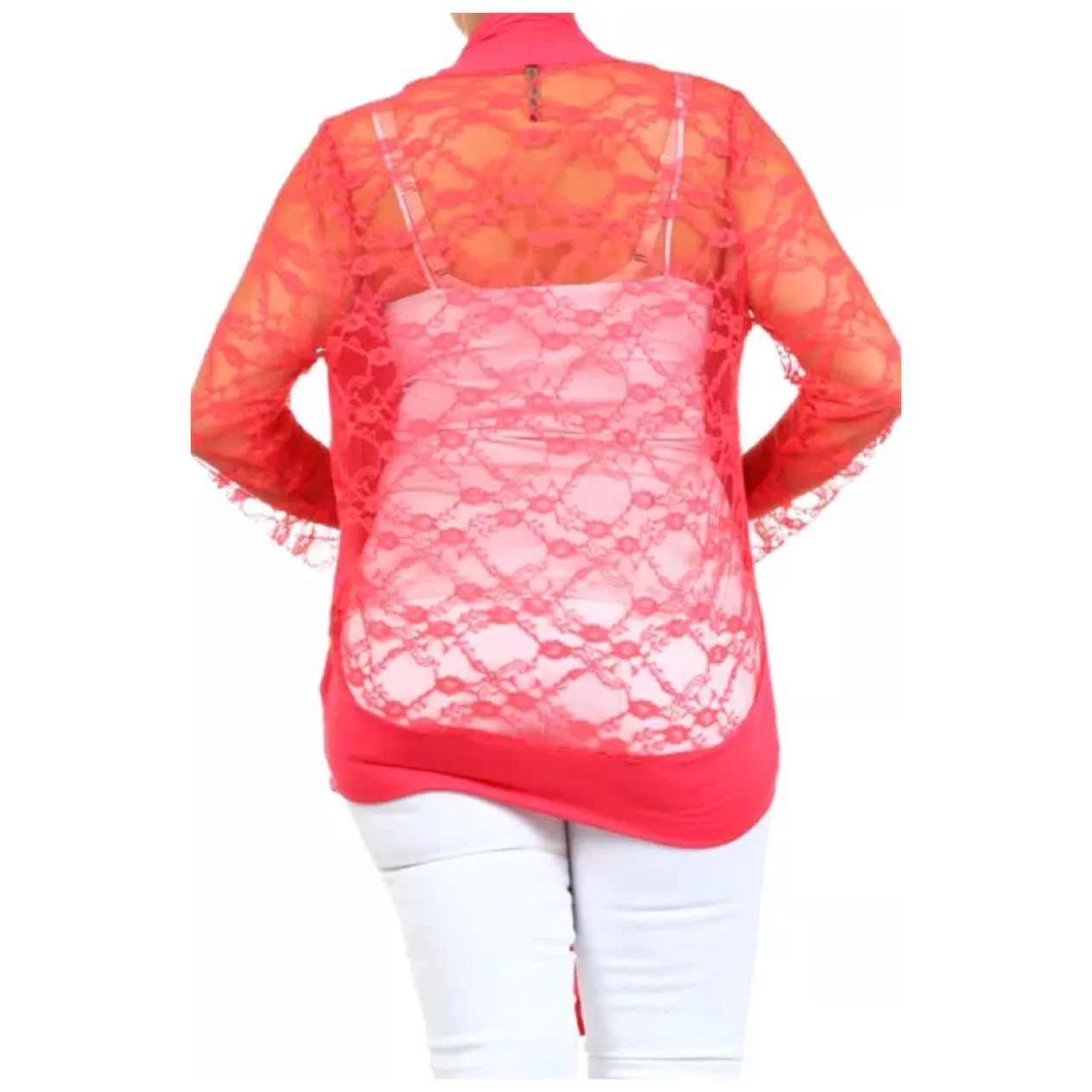 Plus Cardigan Lace Long Sleeve Open Front Asymmetrical Wrap Floral Casual Women