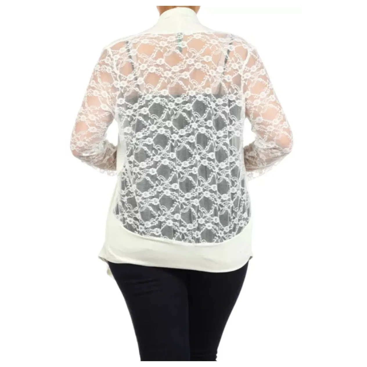 Plus Cardigan Lace Long Sleeve Open Front Asymmetrical Wrap Floral Casual Women