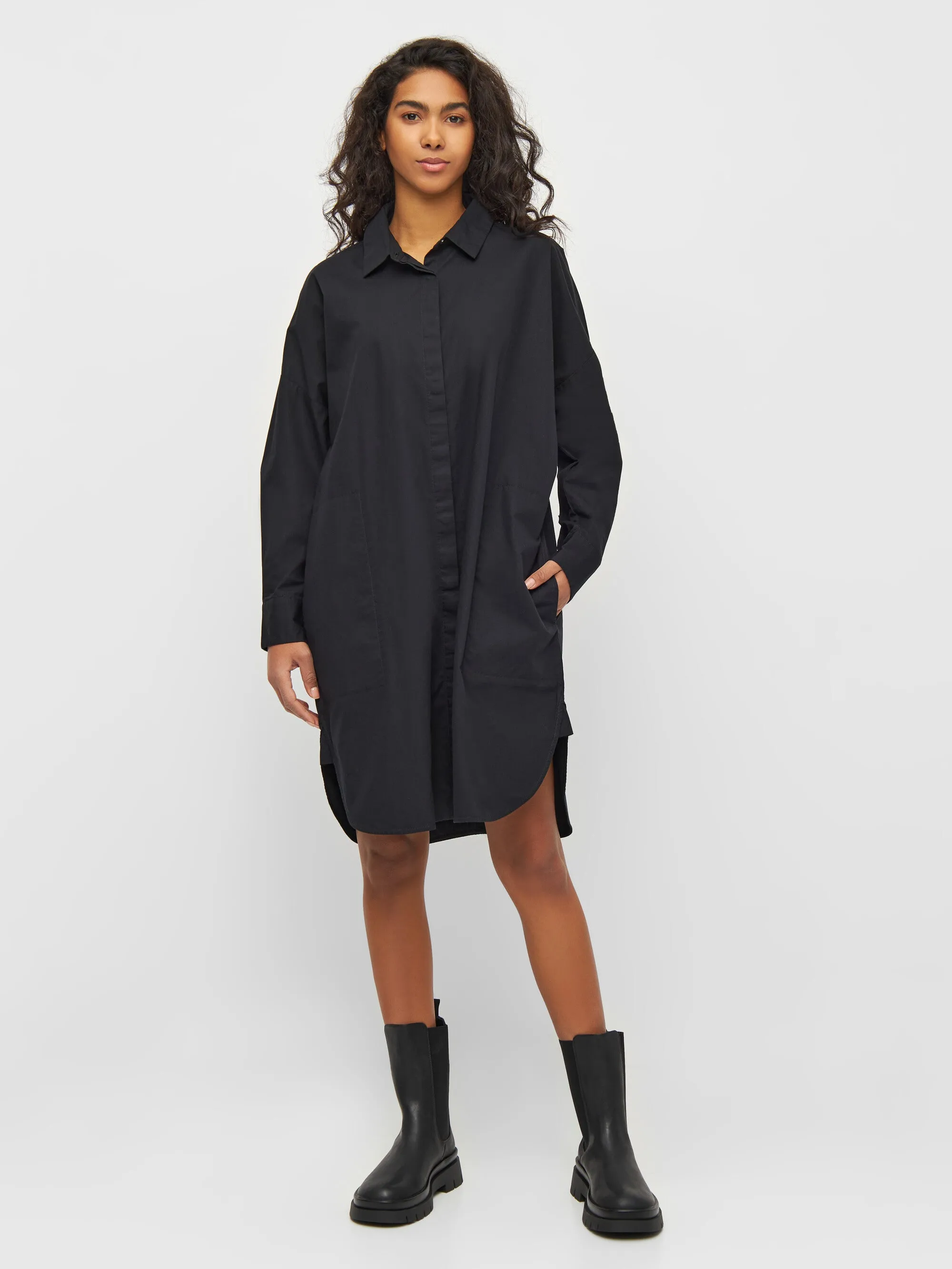 Poplin dropped shoulder shirt dress - Black Jet