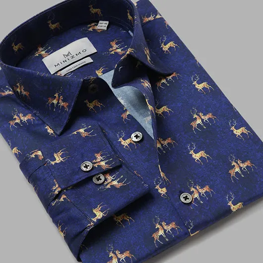 Prancer Blue Printed Cotton Shirt