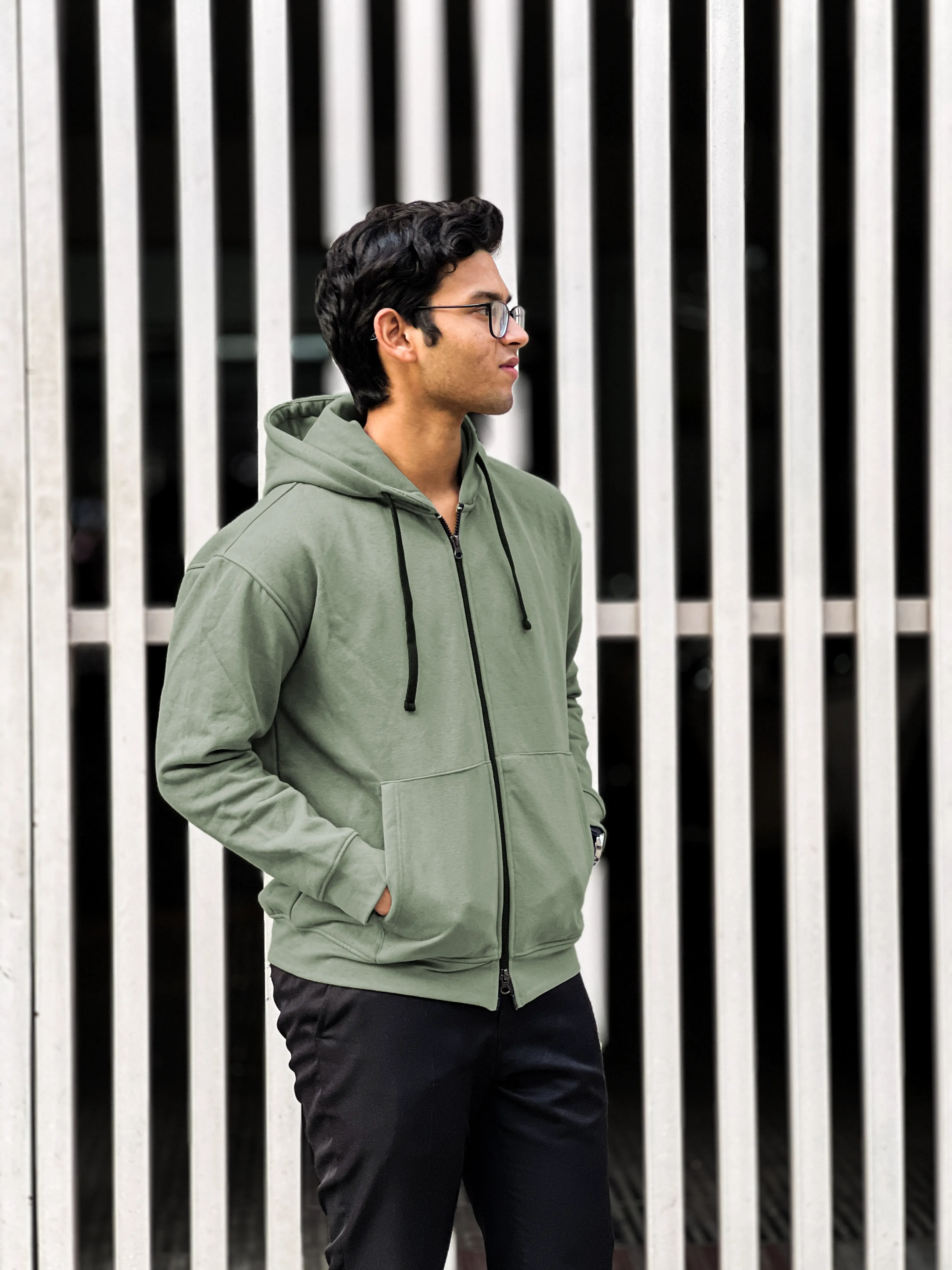 Premium Double Zip Plump Hoodie | Military Sage