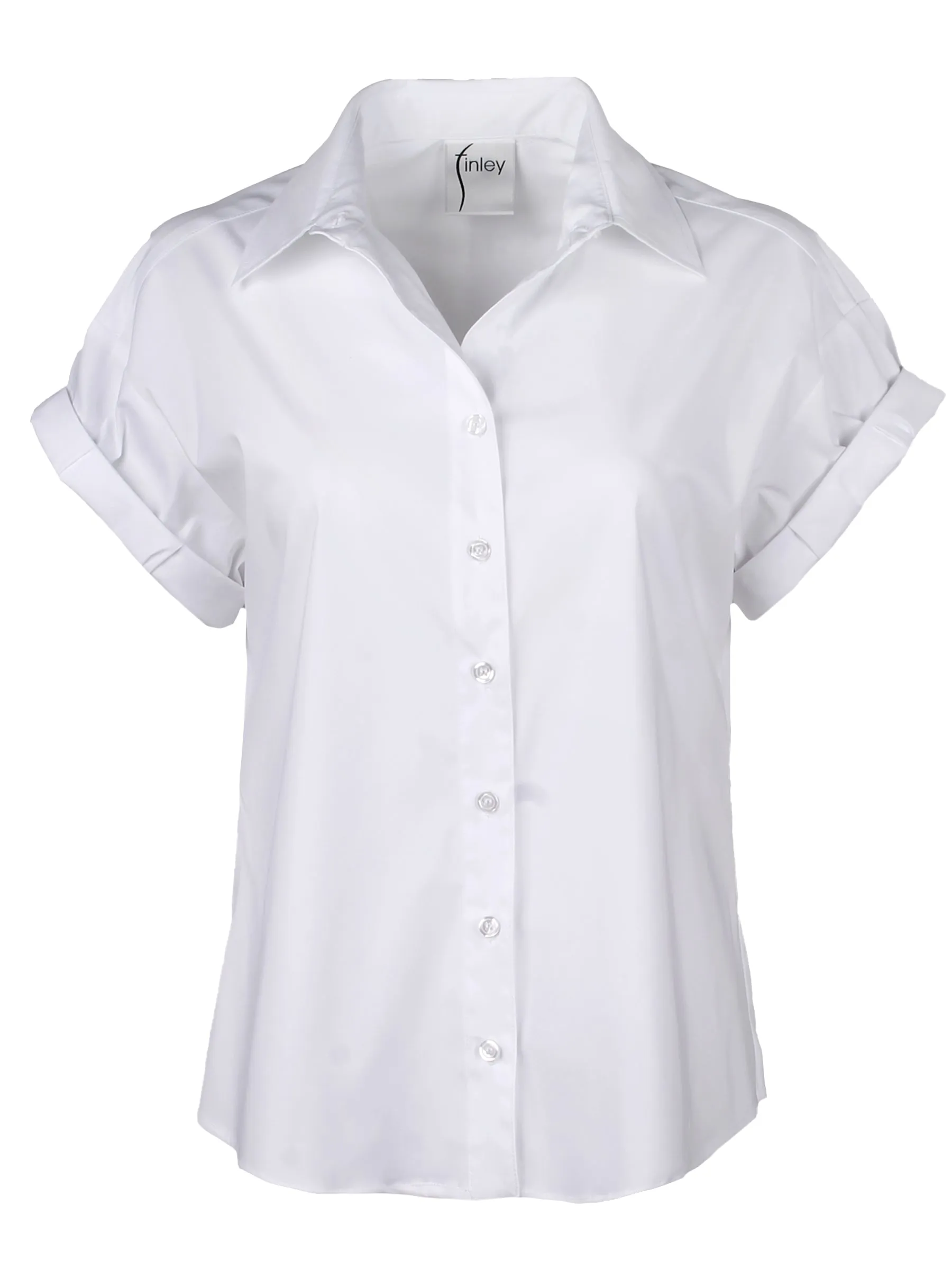 Roll Sleeve Camp Shirt White Silky Poplin