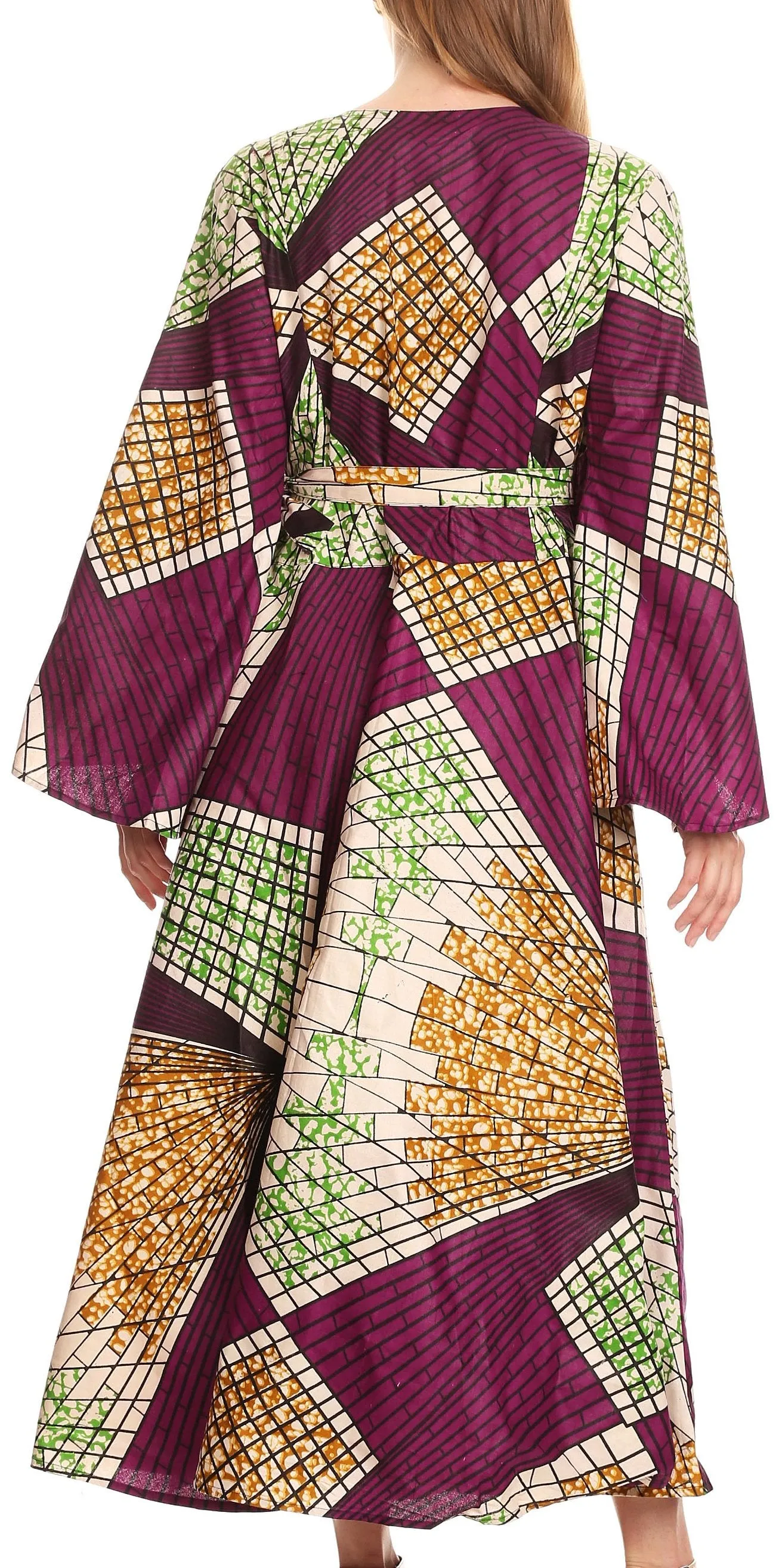 Sakkas Amina Long Wrap Around Bell Sleeve Full Circle Dress Ankara Wax African