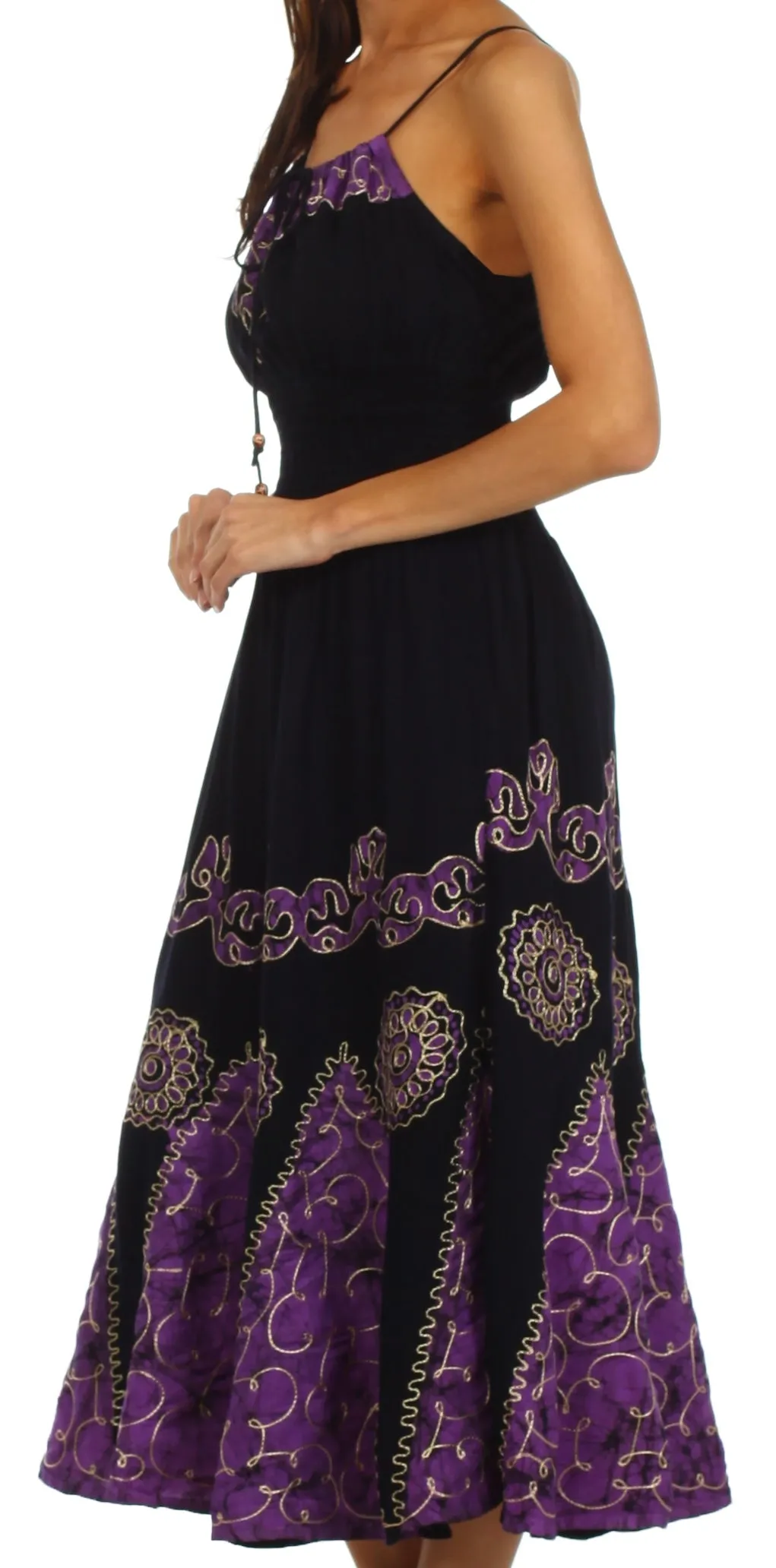 Sakkas Batik Triangle Smocked Empire Waist Dress