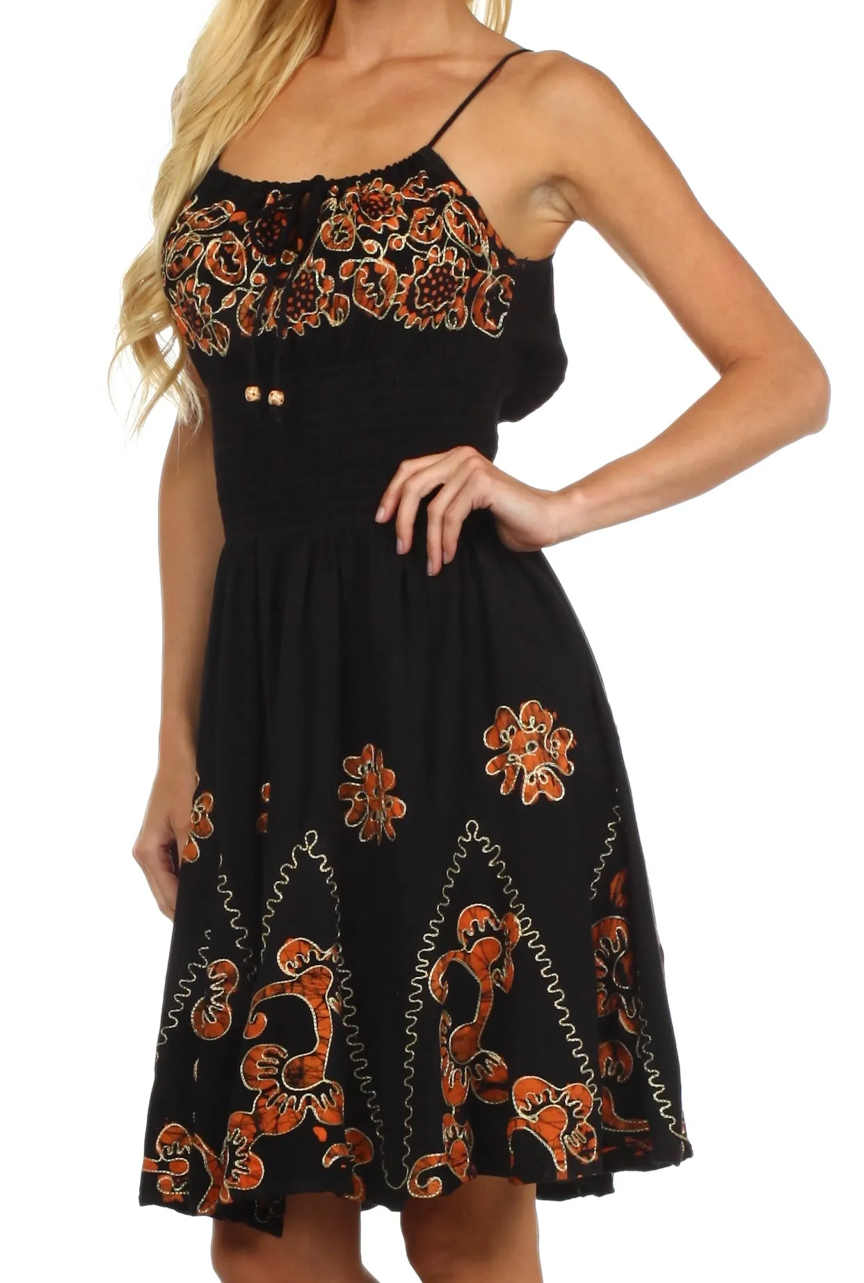 Sakkas Dharini Batik Smocked Empire Waist Dress