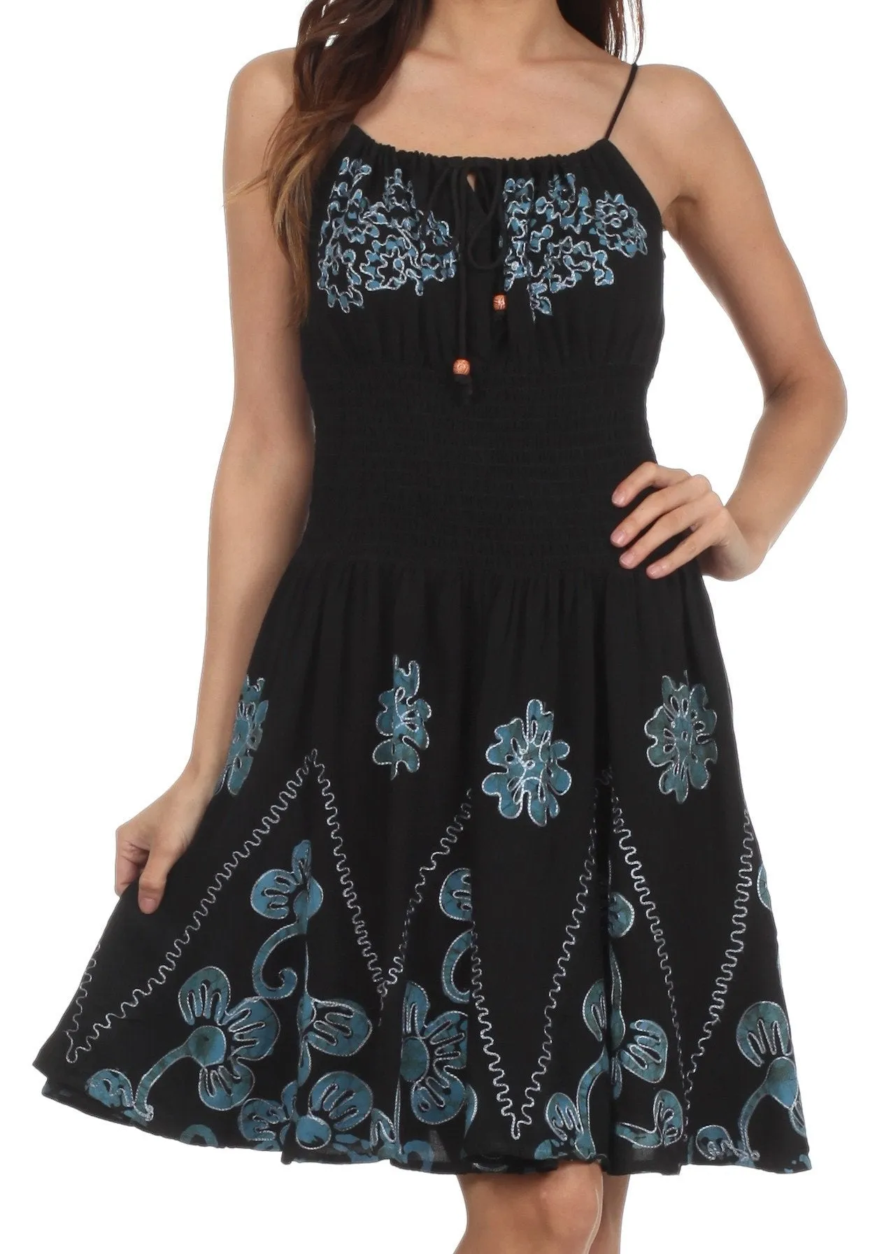 Sakkas Dharini Batik Smocked Empire Waist Dress