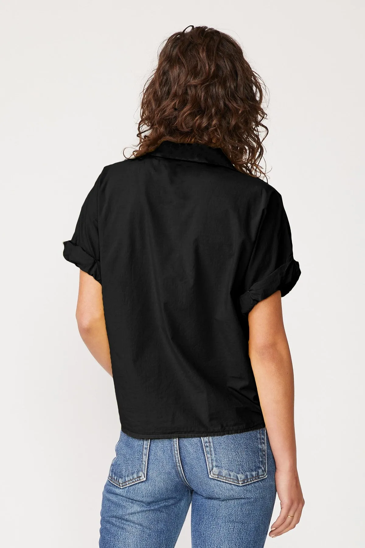 Stateside Voile Short Sleeve Front Twist Button Up Shirt in Black