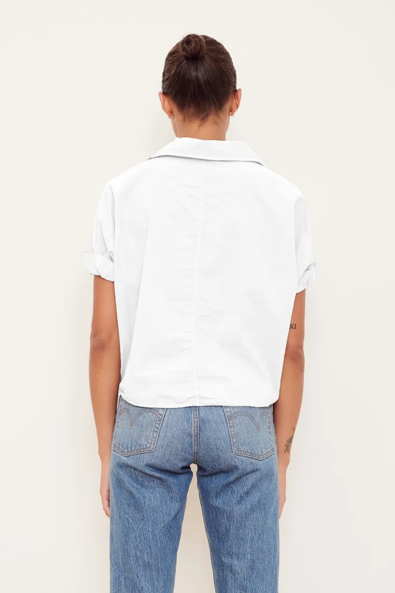 Stateside Voile Short Sleeve Front Twist Button Up Shirt in White