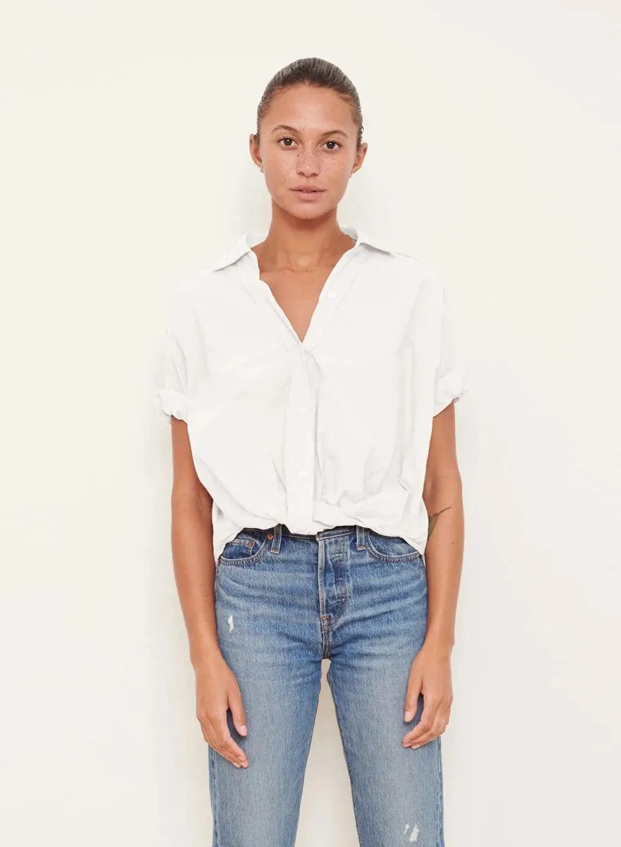 Stateside Women's Poplin Short Sleeve Front Twist Button Up Shirt - White