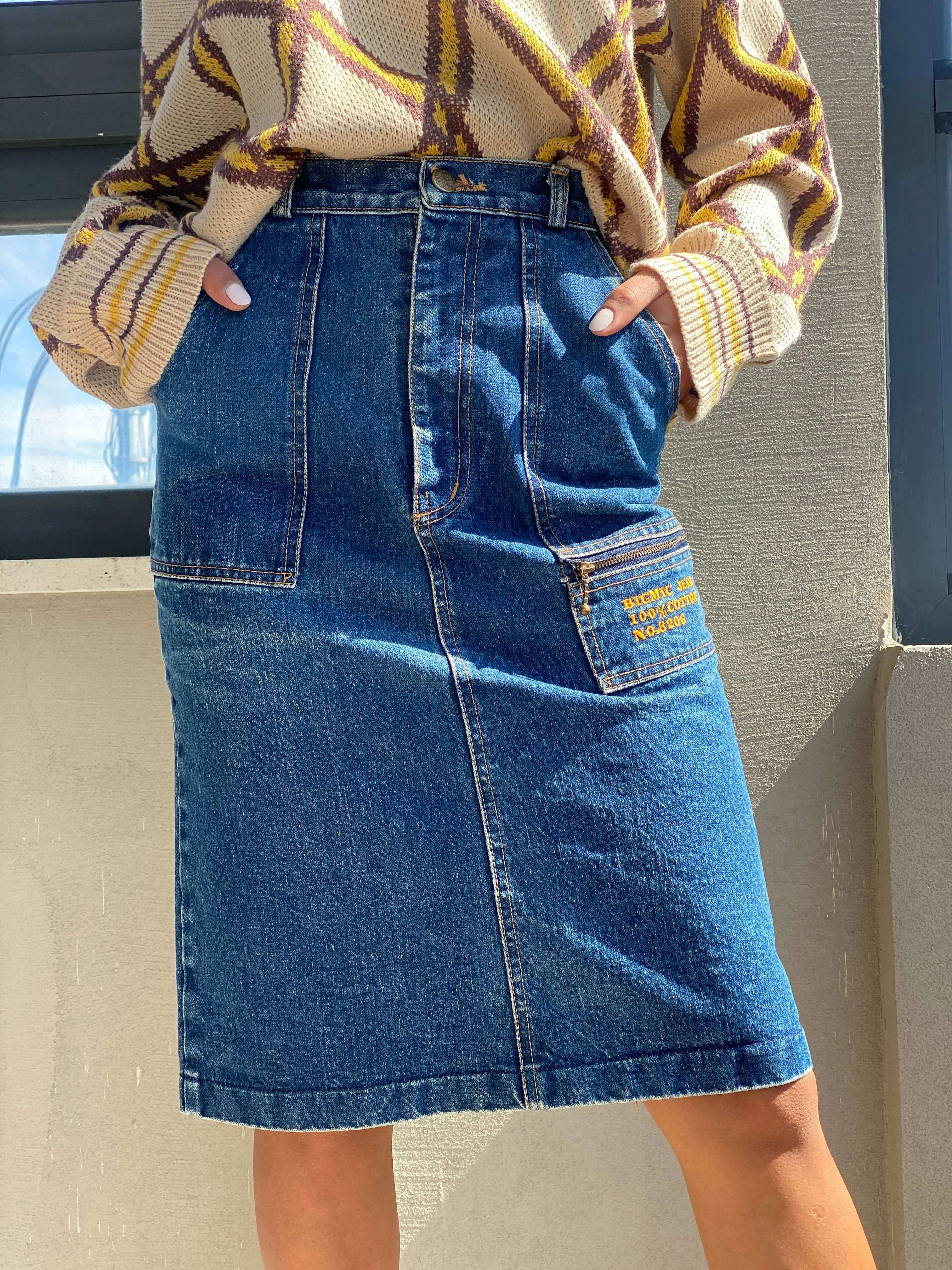 Vintage BIGMIC Jeans Midi Denim Pencil Skirt