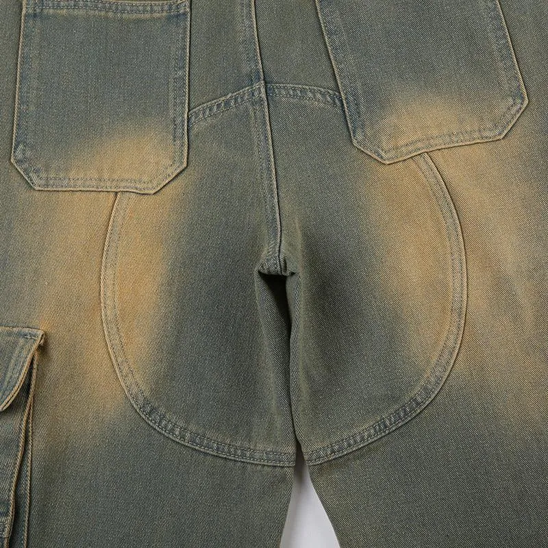 Vintage-Wash Raw Waistband Jeans