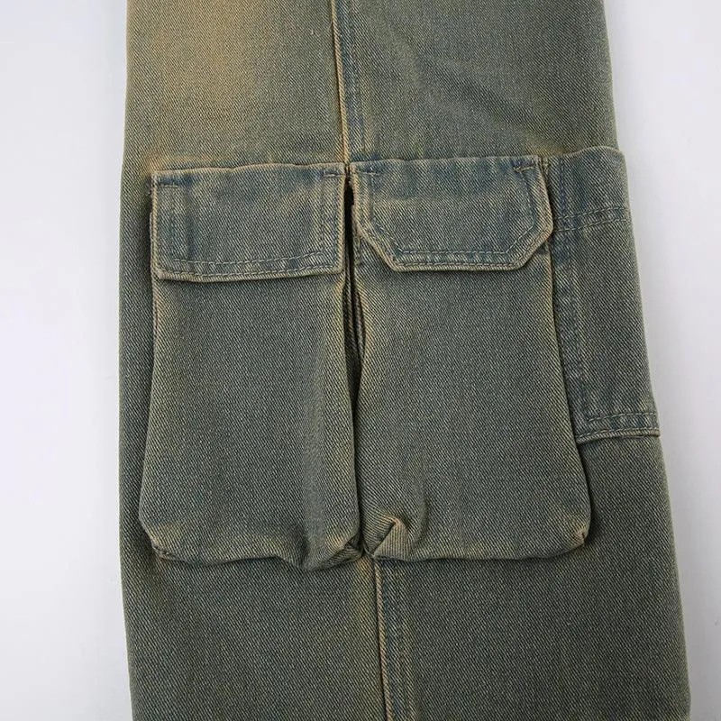 Vintage-Wash Raw Waistband Jeans