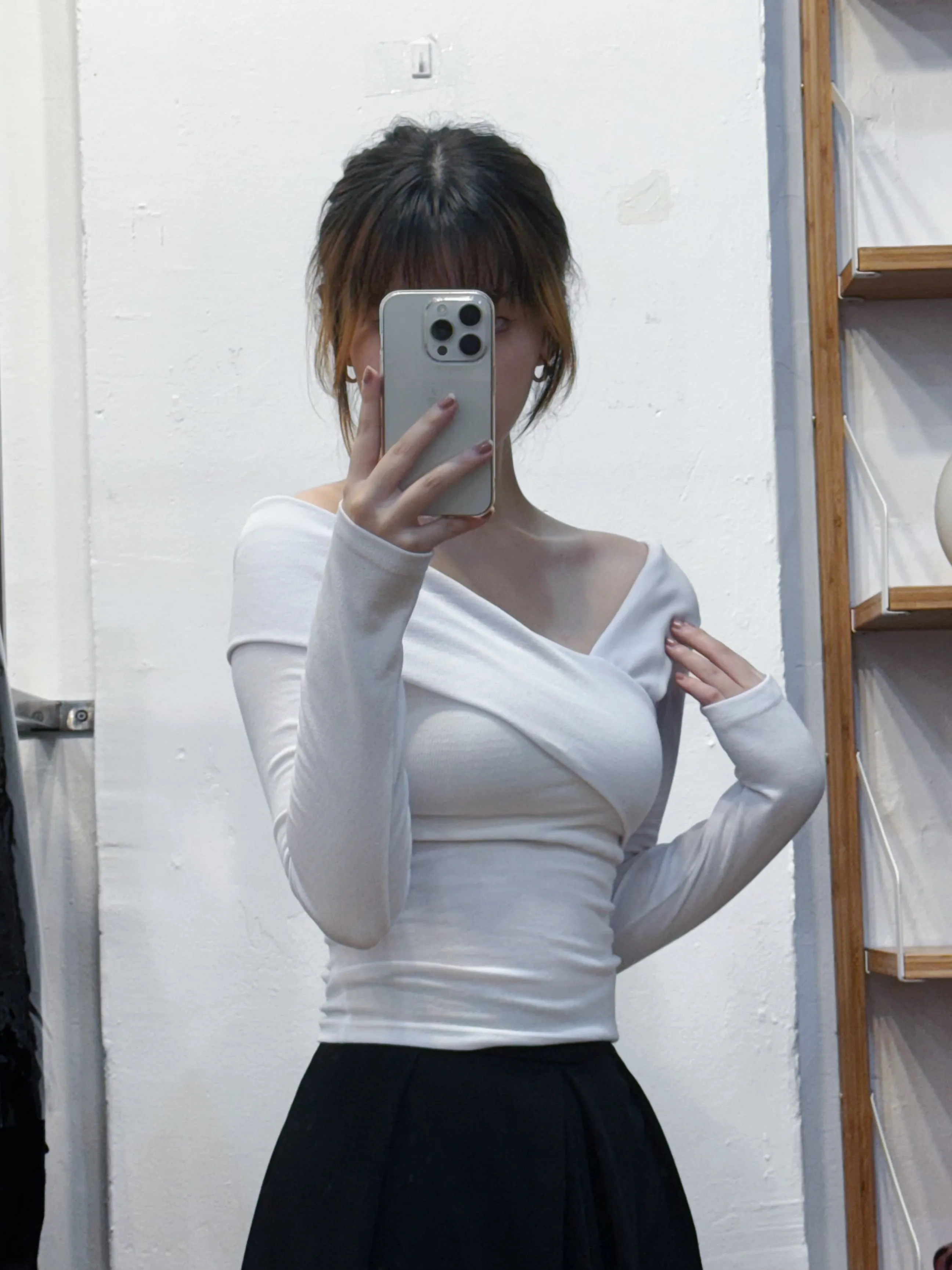 White Shoulder Long Sleeve Top